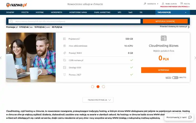 Cennik hostingu nazwa.pl (CloudHosting) — zrzut ekranu, wrzesień 2026