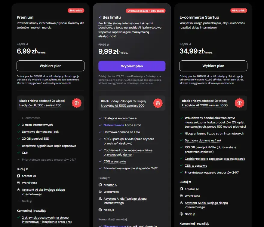 Cennik hostingu: Premium, Bez limitu i Cloud Startup, 26.10.2026