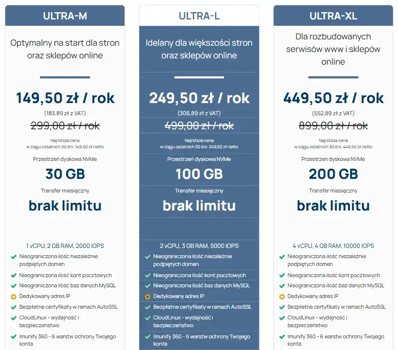 Plany ULTRA-M, ULTRA-L i ULTRA-XL w mserwis, ceny netto