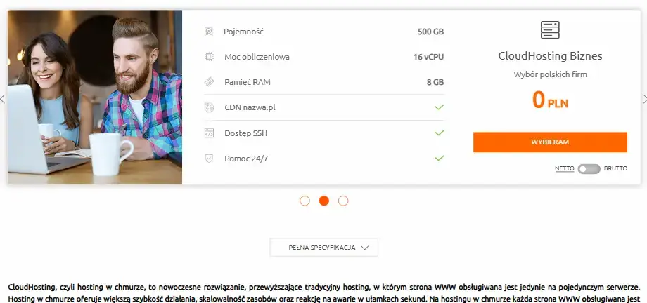 Pakiety CloudHosting w nazwa.pl wraz z promocją 0 zł